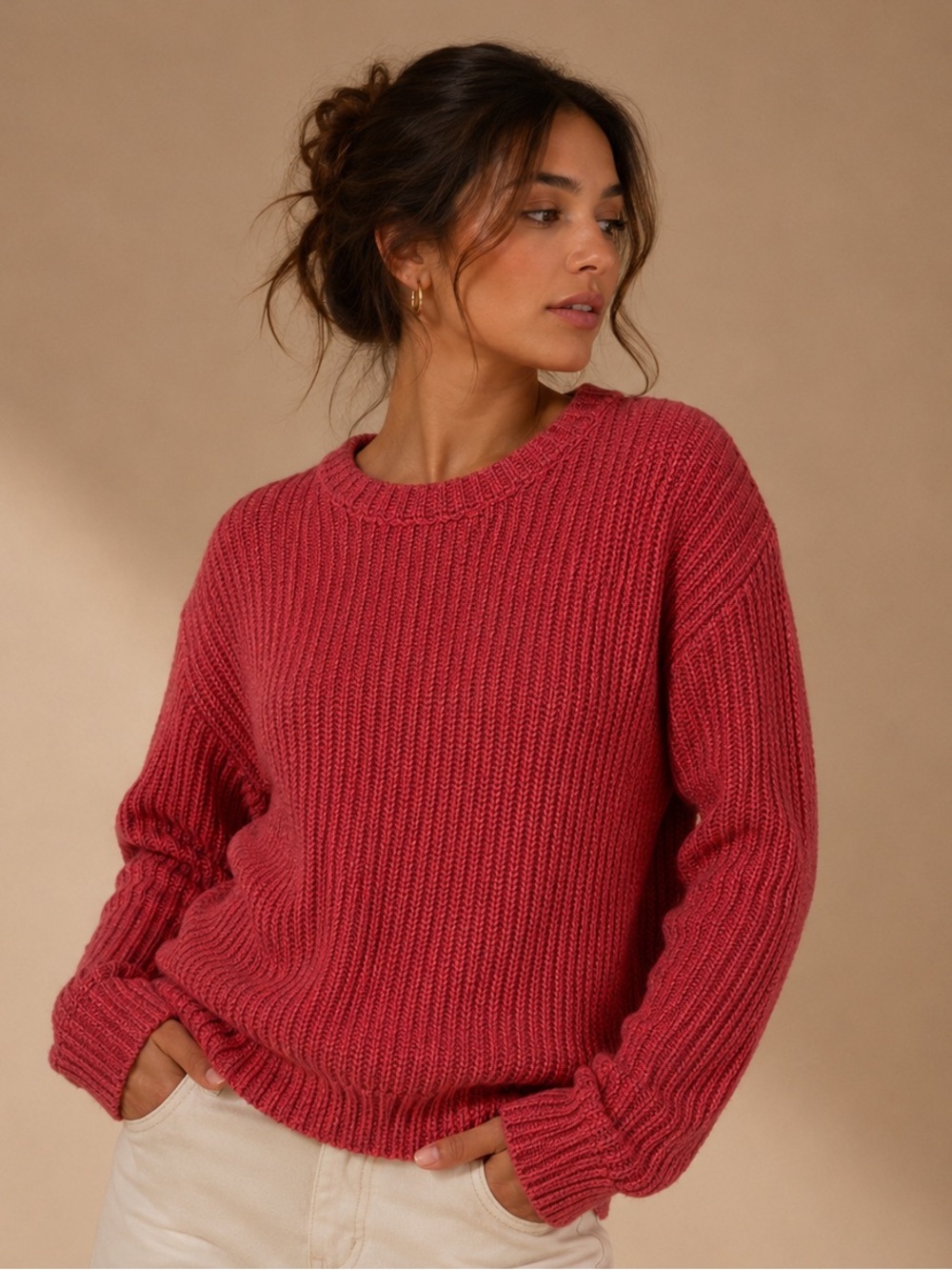 Faherty Chunky Knit Sweater Coral Marl Size L